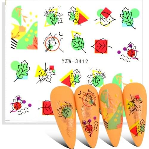 Fall Maple Leaves Nail Art Stickers Water Decals Sliders Foil Autumn Design For Nail Manicure 2021 New Arrival