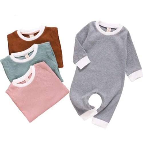 Unisex Autumn Clothes Baby Boy Girl Romper Long Sleeve Solid Plain Jumpsuit Long Sleeve Pajama Outfit