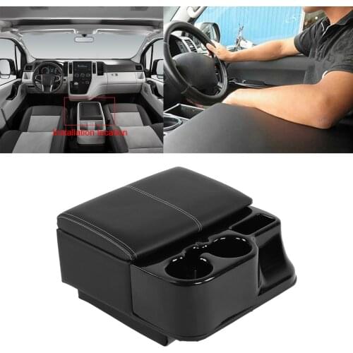 Armrest Box Leather Rest Pad Baking Paint with Dual Cup Holder Cigarette Case Stand Fit for Toyota HIACE 200 series 2005‑2014