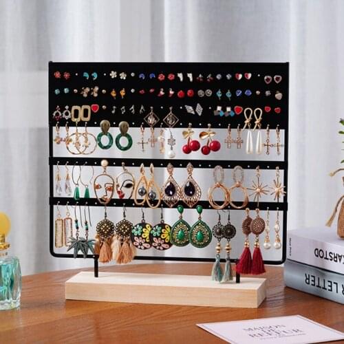 Earring Stand Display Rack 3-Tier Ear Stud Holder Jewelry Organizer Ear Studs Earring Holder 144 Holes with Wood Base