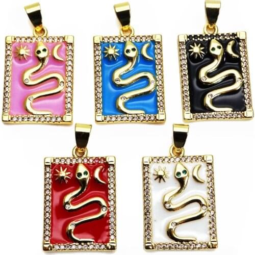 Micro white Zircon Animal snake Pendant Drip paint pendant Contracted moon stars Pendant necklace chain DIY jewelry accessories