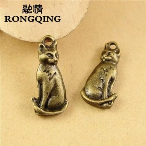 RONGQING 60pcs/lot 22*10MM Cat Charms 2 Sided Animal Pendant for Pet Lovers Jewelry Making