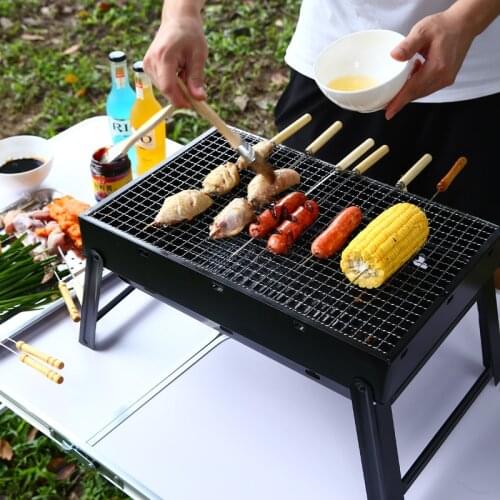 BBQ Grill Portable Outdoor Folding Charcoal Grill Plating Stainless Steel Grilled Net Camping Picnic Thickened Barbecue Grill
