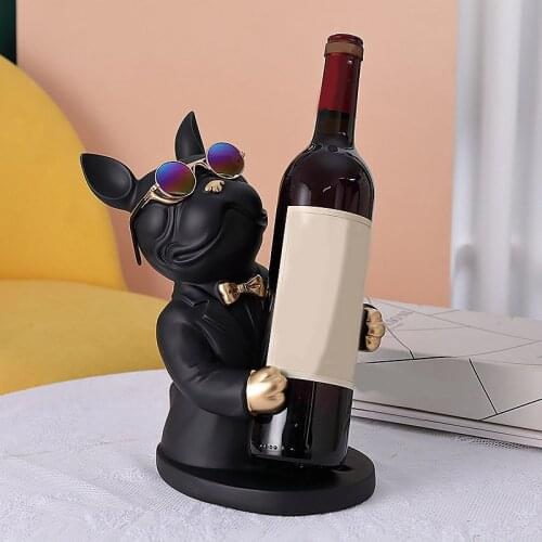 Resin Bulldog Figurine Wine Bottle Holder Wine Rack Animal Sculpture Living Room Table Decoration ALI88
