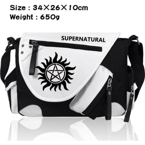 Supernatural Evil SPN Women Canvas Casual Zipper Men Shoulder Bag Crossbody Bags Boys Girls Kids Schoolbags Messenger Bag
