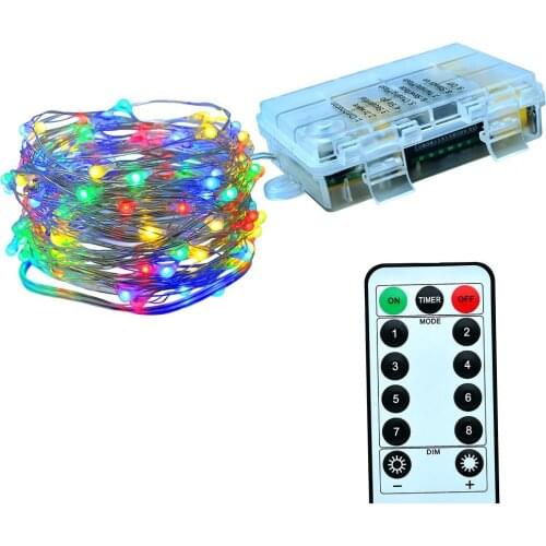 2m 5m 10m Battery Powered LED String Lights With Remote Control Flexible Silver Wire Waterproof Christmas Holiday Party