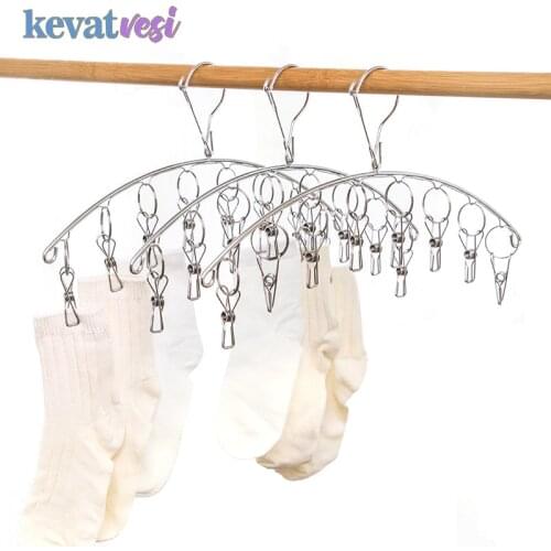 6/8/10 Clips Stainless Steel Clothes Hanger Underwear Socks Drying Rack Laundry Rack Hanging Clothes Racks for Home Dormitory