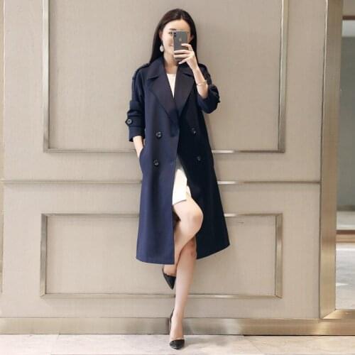 Womens Windbreaker Solid Womens Autumn Coat Casual Slim Womens Long Trench Coat Sashes Epaulettes Womens Winter Coats 2021