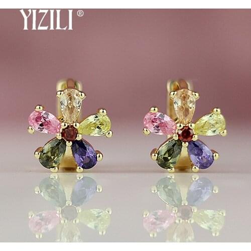 YIZILI New Arrivals Flower Cute Natural Zircon Earrings Women Gold Color And silver Color Wedding Party Jewelry A030