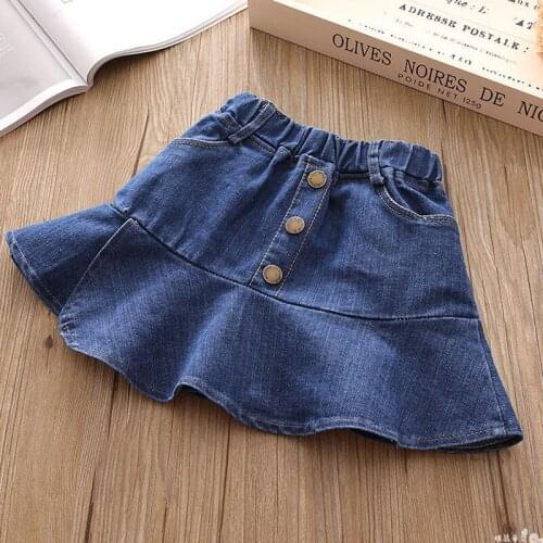 3 4 5 6 7 Years Baby Girl Skirt Korean Solid Ruffle Button Casual Baby Skirt for Girl Kids Denim Skirt 2020 Autumn New Arrival