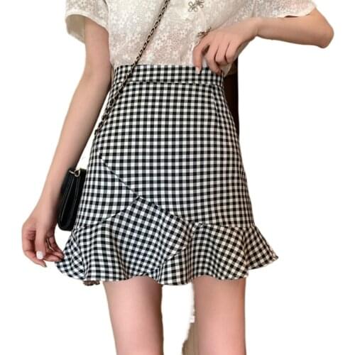 Spring skirt female 2021 new a-line skirt Korean irregular plaid high waist thin hip skirt