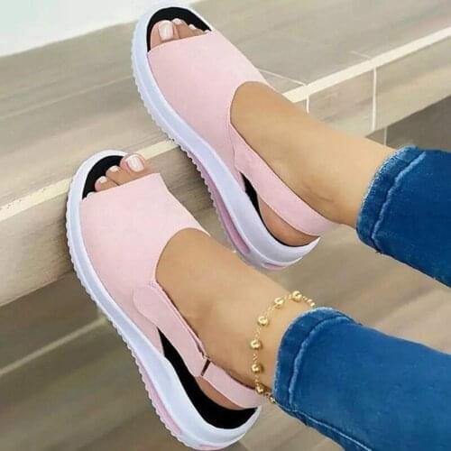 Women Wedges Sandals New Summer Open Toe Beach Shoes Casual Ladies Sandals Solid Color Buckle Flip Flops Female Footwear