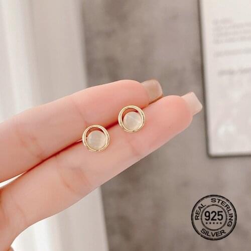 S925 Silver Needle Earrings For Women Zircon Gold Round Cats Eye Simple Fashion Retro Design Lady Creative Gifts Jewelry INEFFA
