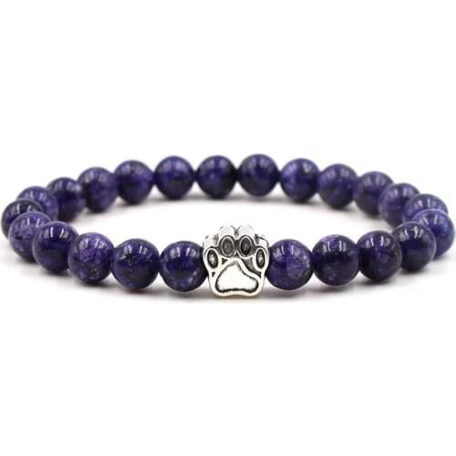 10 COLORS 8mm Natural Stone Beads Bracelets Dog Cat Footprint Paw Charms Bracelet Healing Balance Bracelet Jewelry