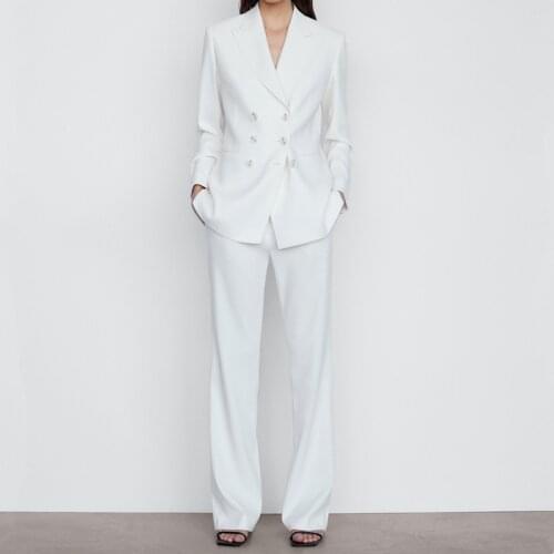 Women Suits Formal Double Breasted Blazer and Wide Leg Pants Female Suits Two Pieces Set Business Casual For Office Ladies