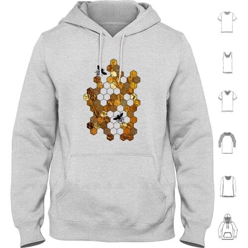 Golden Honeycomb Hoodie Long Sleeve Gold Honey Honeybee Honeycomb Quilt Patchwork Black Yellow Textures Graphic
