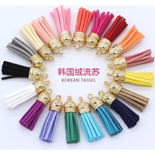10p Multi-color Gold Color Caps 38MM Suede Leather Tassel DIY Keychain Pendant Purl Bag Decoration Jewelry Finding charms Tassel