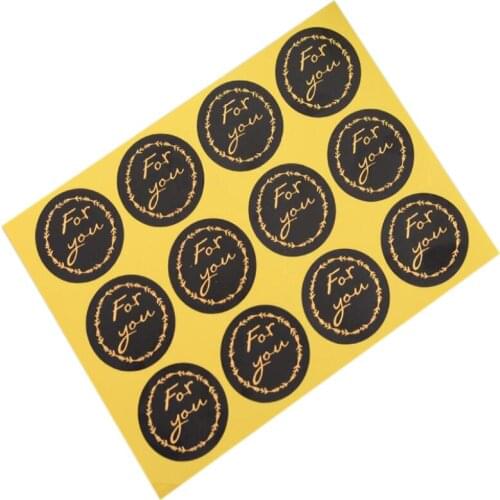 120pcs/lot Black Yellow Handmade Circular FOR YOU Sealing Sticker Decorative Label For DIY Gift Cake Cookie Baking Package