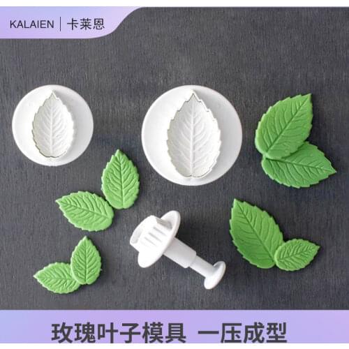 3 Pc/Set 3D Rose Leaf Leaves Cookie Plunger Cutter Fondant Sugarcraft Mold Cake Decoration Mould Baking Tools