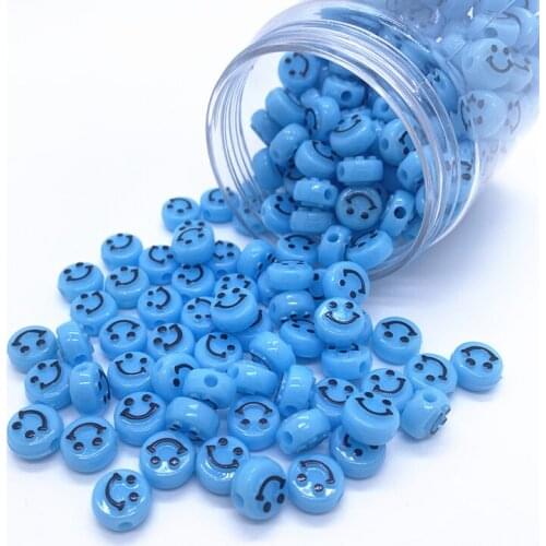30pcs 10mm Sky Blue Simulation Smiley face Acrylic Shape Spacer Beads For DIY Handmade Jewelry Accessories Make#03