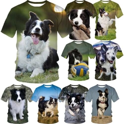 3DT-Unisex Cute Dog Printed Tops Border Collie 3D T Shirt Casual Wear Sports Tee Round Neck Short Sleeve