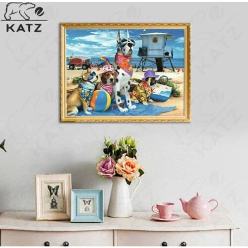 A Family of Dogs On Vacation Diamond Mosaic Diy Cartoon Diamond Painting Animal Embroidery Crossing Cross Stitch Home Decoration
