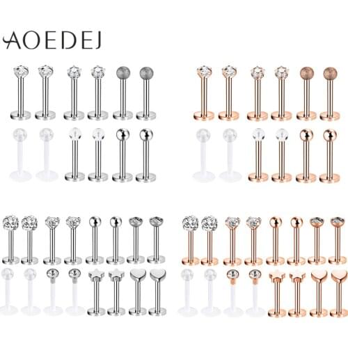 AOEDEJ Flexible Clear Crystal Stainless Steel Labret Lip Ring Ear Helix Tragus Cartilage Studs Piercing Body Piercing Jewelry