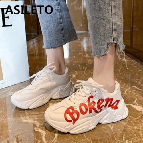 ASILETO Women New 2021 Sneaker Dad Shoes Sports 4cm Heels Breathable Warm Printed Chunky Stylish Soft Size 41 Trainers F1107