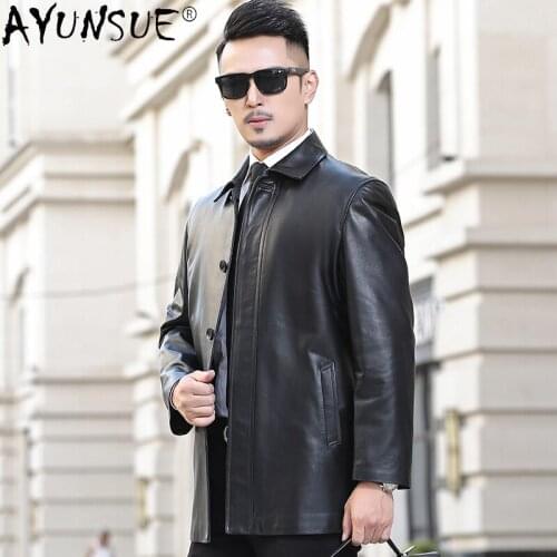 AYUNSUE Genuine Leather Jacket Men Clothing Mens Trench Autumn Coat Male Real Sheepskin Leather Clothes Hommes Veste LXR849