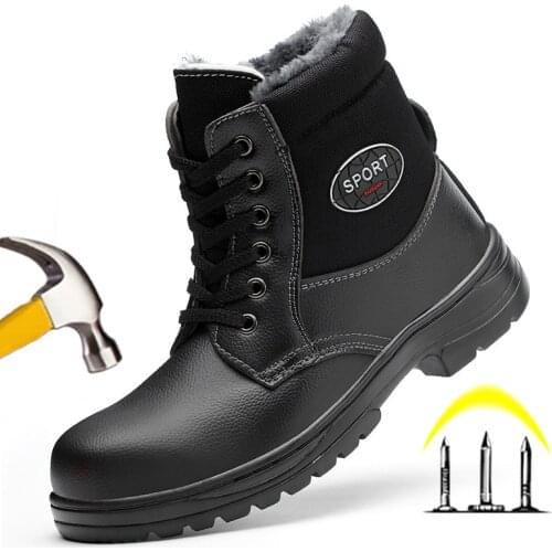 Steel Toe Work Safety Boot Man Warm Plush Winter Boots Anti-puncture Men Safety Shoes Men Winter Ankle Boots Security Shoes Male