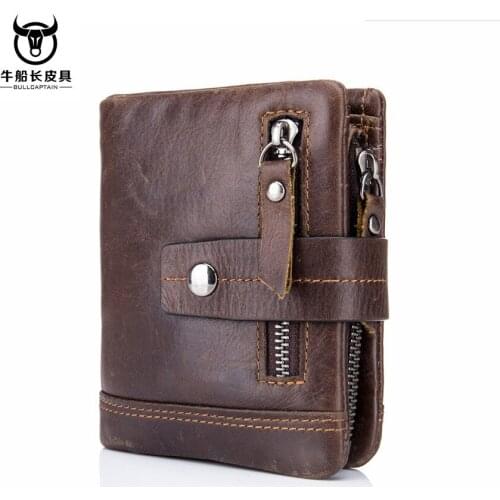 Mens Leather Wallet Mens Leather Vertical Card Holder Buckle Leather Short Multi-function Coin Wallet