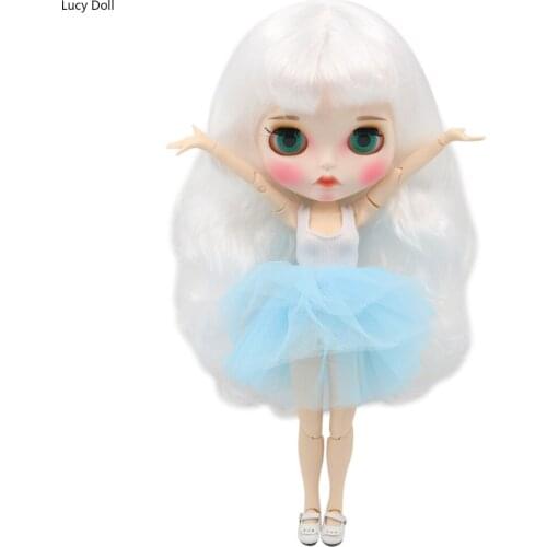 Factory Blythee Doll 1/6 Bjd White Skin Joint Body White Wavy Hair New Matte Face Carved Lips With Eyebrow Customized Face BL136