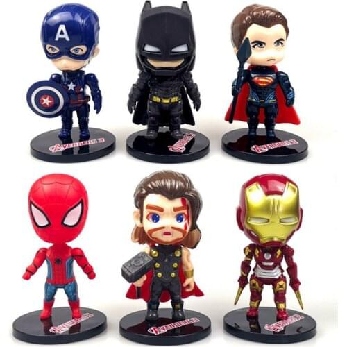 6 Style Super Heroes The Avengers Spider Man Iron Man Hulk Thor Captain America Pvc Figure Model Toys Cake Decorating Doll