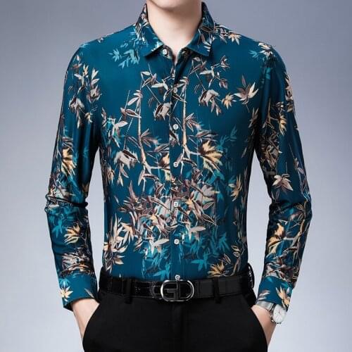 Hawaiian Men Shirt Floral Print Men Streetwear Casual Male Long Sleeve Shirts Turn-Down Collar Mens Flowers Printing Clothing