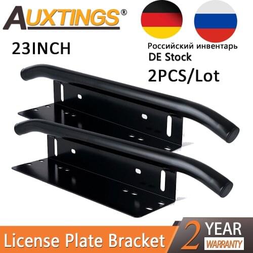 Auxting 2PCS 23INCH Black Bull Bar Front Bumper License Plate Mount Bar led work light Light Bar bracket Holder Kit For Offroad