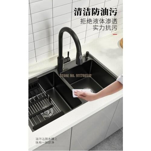 Kitchen Sink 304 Stainless Steel Hand-made Kitchen Sink Double Sink Set Above Counter Basin Black Sink