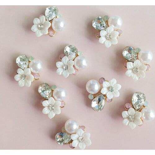 10 Pieces/Lot 17*19mm Imitation Pearls Rhinestone Metal Flower Charms Handmade Crafts DIY Accessories For Jewelry Making