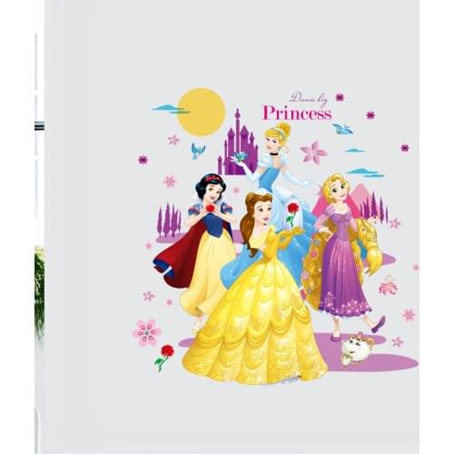 Cartoon Disney Rapunzel Belle Snow White Princess Wall Stickers For Kids Room Home Decoration Anime Mural Art Girls Wall Decals