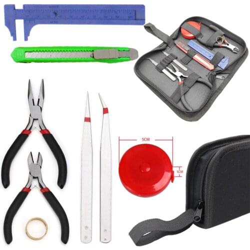 8 pcs/Set Jewelry Tools Kit Pliers beading tweezers Ring for Jewelry Making DIY Tools Set Package Black 200x100x45mm Wholesale