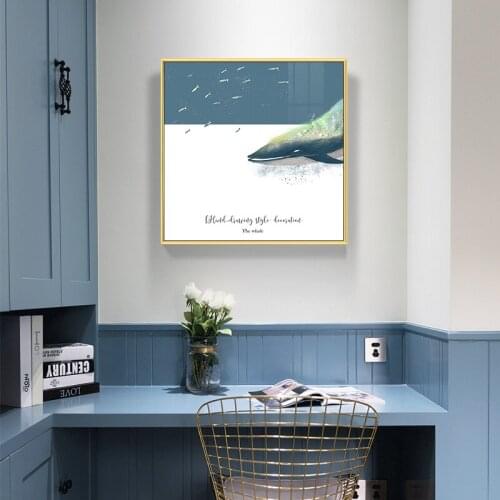 Nordic Cartoon Blue Whale with Quote Canvas Painting Poster Print Modern Wall Art Pictures For Living Room Bedroom Dinning Room
