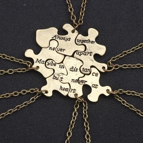 2019 New 6Pcs/Set Vintage Best Friend Pendant Bronze Puzzle Irregular Geometric Necklace Female Bff Friendship Jewelry Gift