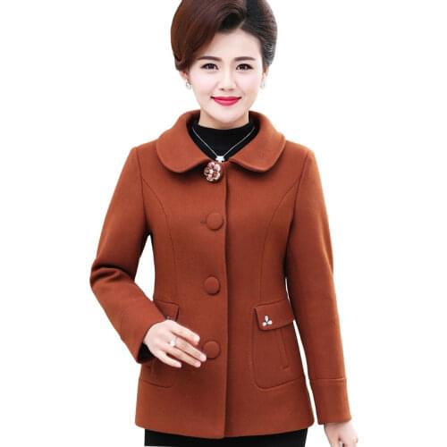 New Women Short Woolen Coat Elegant Fashion Autumn Winter Solid Woolen Coat Middle-Aged Female Tops Outerwear Jacket Plus Size