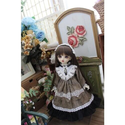 BJD Doll Clothing fits with 1/3, 1/4, 1/6 Blythes Size dark brown retro minimalist dress doll accessories (Skirt + Tiara)