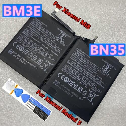 100% Original Battery BM3E For Xiaomi 8 Mi 8 Mi8 M8 Real 3400mAh BN35 For Xiaomi Redmi 5 5.7"