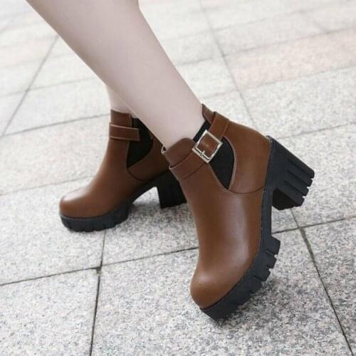 Autumn Winter Womens Single Boots Female Elastic band Vintage Fashion Ankle Boots Detachable Buckle 635