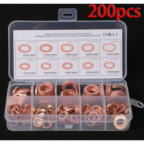 9Sizes Solid Copper Washer Flat Ring Gasket Sump Plug Oil Seal Fittings Crush Flat Seal Ring Tool Fastener Hardware Accessories