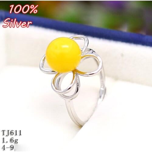 925 Sterling Silver Adjustable Flower Ring Blanks Base DIY Handmade Blanks 4MM-9MM Cabochon Settings for Women Jewelry Findings