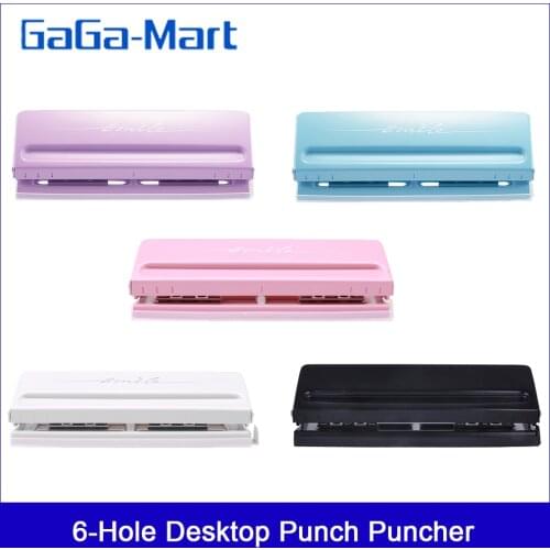 Adjustable 6-Hole Desktop Punch Puncher for A4 A5 A6 B7 Dairy Planner Organizer Six Ring Binder with 6 Sheet Capacity