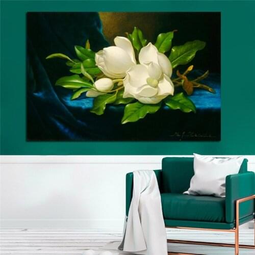 Romantic Magnolias Flower Blue Velvet Posters Cuadros Poster Canvas Painting Modern Nursery Wall Picture for Living Room Decor