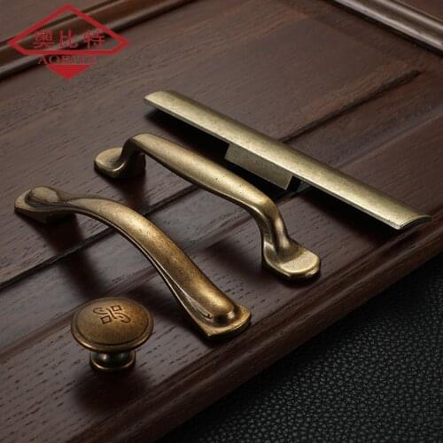 AOBT Retro Cabinet Handle Yellow Bronze Handle For Kitchen Door Cupboard Drawers Antique Handles Dresser Handles Furniture Pulls